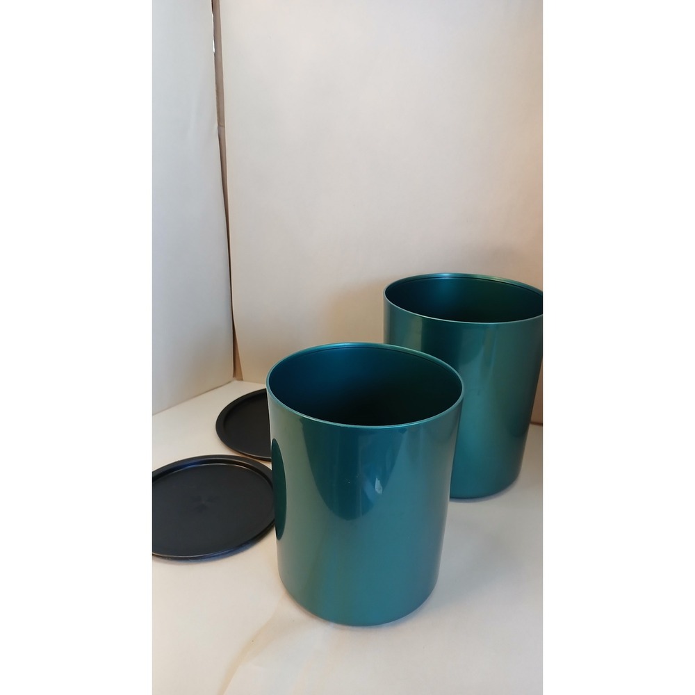 Tupperware Canister Set metallic Teal Excellent Nesting Storage Lids 2pc